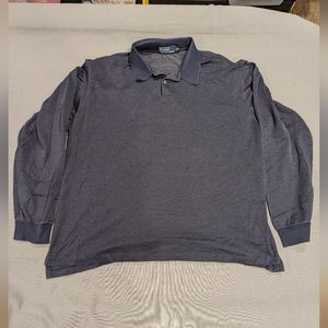 Men's Polo by Ralph Lauren Long Sleeve Cotton Shirt Dark Blue Grid Patterned 2XL